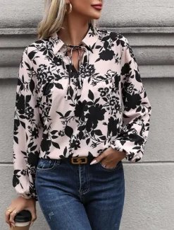 Sale Women's Shirt Blouse Floral Graphic Basic Casual Long Sleeve Shirt Collar Regular Tops Daily Print Fall Winter Women Spring Tops