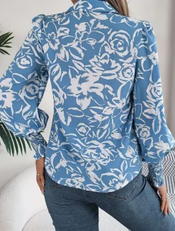 Women's Shirt Blouse Floral Casual Work Stylish Modern Puff Sleeve Long Sleeve White Spring Fall Women Spring Tops
