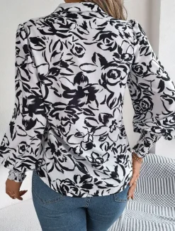 Women's Shirt Blouse Floral Casual Work Stylish Modern Puff Sleeve Long Sleeve White Spring Fall Women Spring Tops