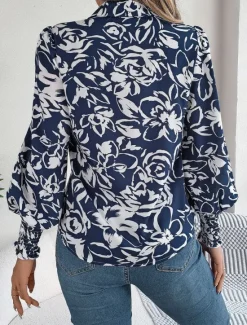Women's Shirt Blouse Floral Casual Work Stylish Modern Puff Sleeve Long Sleeve White Spring Fall Women Spring Tops