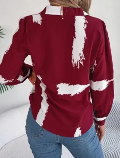 Sale Women's Shirt Blouse Graphic Casual Long Sleeve Shirt Collar Regular Tops Daily Buttons Print Wine Blue Summer Spring Women Blouses & Shirts
