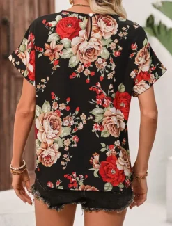 Hot Women's Shirt Blouse Graphic Stylish Casual Short Sleeve Crew Neck Regular Tops Daily Holiday Going out Print Black Yellow Green Khaki Rose Pink Summer Spring Women Spring Tops
