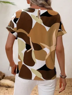 Hot Women's Shirt Blouse Graphic Stylish Casual Short Sleeve Crew Neck Regular Tops Daily Holiday Going out Print Black Yellow Green Khaki Rose Pink Summer Spring Women Spring Tops