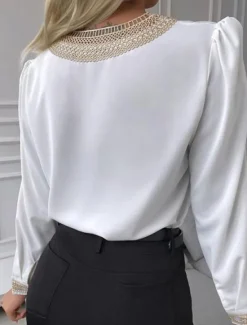 Sale Women's Shirt Blouse Lace White Shirt Daily Work Stylish Modern Long Sleeve Black Spring Fall Women Blouses & Shirts
