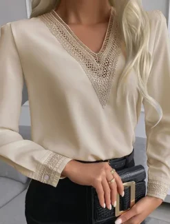 Sale Women's Shirt Blouse Lace White Shirt Daily Work Stylish Modern Long Sleeve Black Spring Fall Women Blouses & Shirts