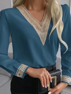 Sale Women's Shirt Blouse Lace White Shirt Daily Work Stylish Modern Long Sleeve Black Spring Fall Women Blouses & Shirts