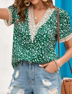 New Women's Shirt Blouse Leopard Stylish Casual Short Sleeve V Neck Regular Tops Daily Print Green Khaki Summer Women Blouses & Shirts|Spring Tops