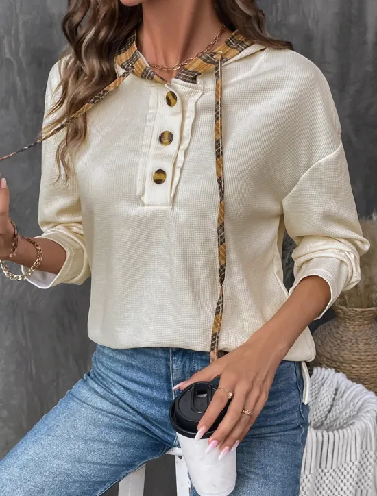Best Women's Shirt Blouse Plaid Stylish Casual Long Sleeve Hooded Regular Tops Daily Buttons Print Summer Spring Fall Women T-Shirts