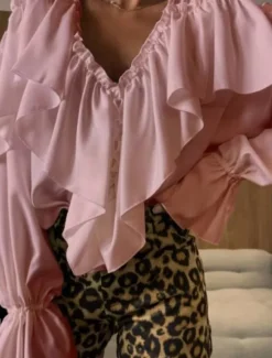 Best Women's Shirt Blouse Plain Daily Modern Long Sleeve V Neck Regular Tops Holiday Going out Ruffle Black White Pink Khaki Spring Women Lace Tops