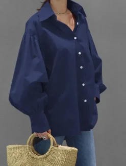 Clearance Women's Shirt Blouse Plain Casual Long Sleeve Lantern Sleeve Shirt Collar Regular Tops Daily Weekend Buttons Black White Yellow Blue Spring Fall Women Blouses & Shirts