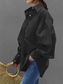 Clearance Women's Shirt Blouse Plain Casual Long Sleeve Lantern Sleeve Shirt Collar Regular Tops Daily Weekend Buttons Black White Yellow Blue Spring Fall Women Blouses & Shirts