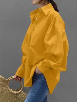 Clearance Women's Shirt Blouse Plain Casual Long Sleeve Lantern Sleeve Shirt Collar Regular Tops Daily Weekend Buttons Black White Yellow Blue Spring Fall Women Blouses & Shirts
