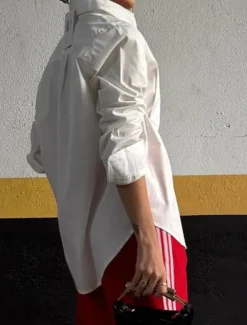 Women's Shirt Blouse Plain Modern Casual Long Sleeve Shirt Collar Regular Tops Daily Holiday Going out Buttons Pocket Summer Women White Dresses