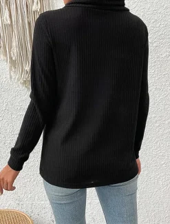Women's Shirt Blouse Solid Color Basic Casual Long Sleeve Turtleneck Regular Tops Daily Patchwork Buttons Fall Winter Women Blouses & Shirts