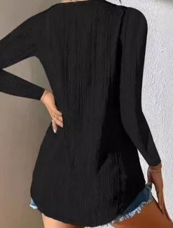 Best Women's Shirt Blouse Solid Color Stylish Casual Long Sleeve V Neck Regular Tops Daily Buttons Eyelet Black White Summer Spring Fall Women Lace Tops