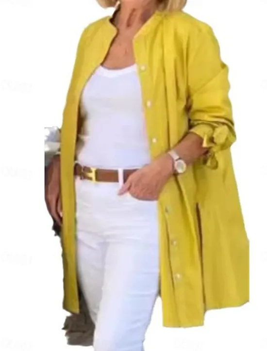New Women's Shirt Blouse Solid Color Basic Casual Long Sleeve Turtleneck Long Tops Daily Buttons Black Yellow Blue Fall Winter Women Tunic Tops