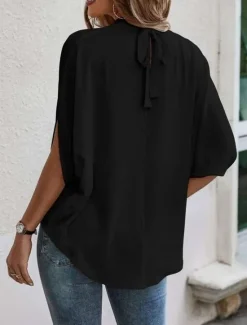 Online Women's Shirt Blouse Solid Color Elegant Daily Stylish Half Sleeve Batwing Sleeve Crew Neck Regular Tops Work Daily Holiday Patchwork Black Blue Brown Green Summer Spring Women Blouses & Shirts