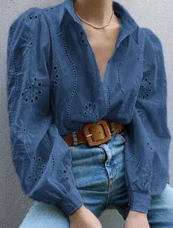 New Women's Shirt Blouse Solid Color Casual Long Sleeve Shirt Collar Regular Tops Daily Patchwork Black White Blue Spring Fall Women Tunic Tops
