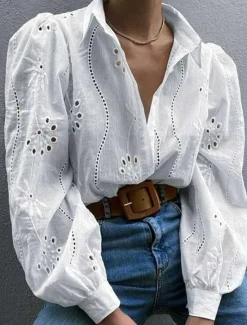 New Women's Shirt Blouse Solid Color Casual Long Sleeve Shirt Collar Regular Tops Daily Patchwork Black White Blue Spring Fall Women Tunic Tops