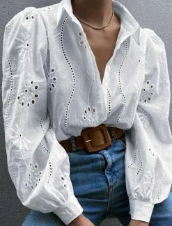 New Women's Shirt Blouse Solid Color Casual Long Sleeve Shirt Collar Regular Tops Daily Patchwork Black White Blue Spring Fall Women Tunic Tops