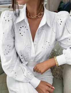 New Women's Shirt Blouse Solid Color Casual Long Sleeve Shirt Collar Regular Tops Daily Patchwork Black White Blue Spring Fall Women Tunic Tops