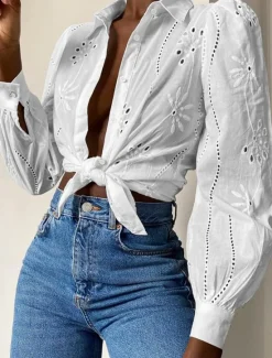 New Women's Shirt Blouse Solid Color Casual Long Sleeve Shirt Collar Regular Tops Daily Patchwork Black White Blue Spring Fall Women Tunic Tops
