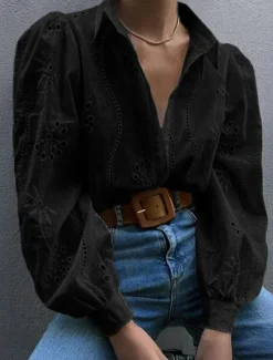 New Women's Shirt Blouse Solid Color Casual Long Sleeve Shirt Collar Regular Tops Daily Patchwork Black White Blue Spring Fall Women Tunic Tops