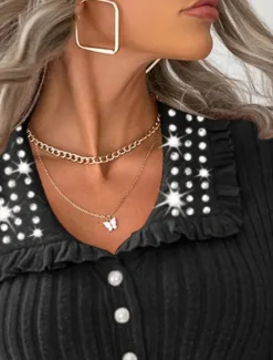 Women's Shirt Blouse Solid Color Elegant Casual Long Sleeve Bishop Sleeve Shirt Collar Regular Tops Daily Sequins Patchwork Buttons Black Khaki Fall Winter Women Blouses & Shirts