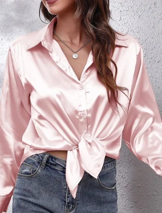Discount Women's Shirt Blouse Solid Color Business Modern Casual Long Sleeve Shirt Collar Regular Tops Work Formal Wear Buttons Yellow Pink Wine Blue Green Summer Spring Women Blouses & Shirts