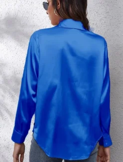 Discount Women's Shirt Blouse Solid Color Business Modern Casual Long Sleeve Shirt Collar Regular Tops Work Formal Wear Buttons Yellow Pink Wine Blue Green Summer Spring Women Blouses & Shirts