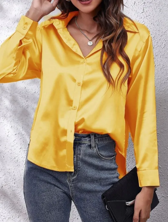 Discount Women's Shirt Blouse Solid Color Business Modern Casual Long Sleeve Shirt Collar Regular Tops Work Formal Wear Buttons Yellow Pink Wine Blue Green Summer Spring Women Blouses & Shirts