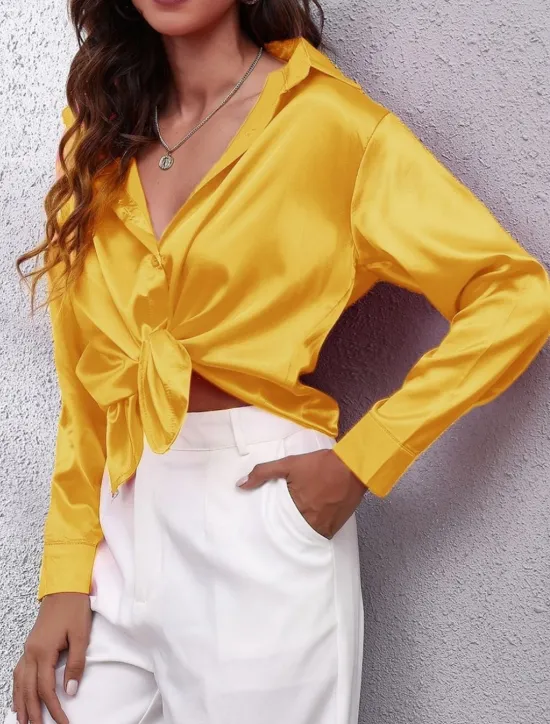 Discount Women's Shirt Blouse Solid Color Business Modern Casual Long Sleeve Shirt Collar Regular Tops Work Formal Wear Buttons Yellow Pink Wine Blue Green Summer Spring Women Blouses & Shirts