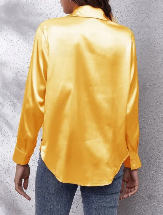 Discount Women's Shirt Blouse Solid Color Business Modern Casual Long Sleeve Shirt Collar Regular Tops Work Formal Wear Buttons Yellow Pink Wine Blue Green Summer Spring Women Blouses & Shirts