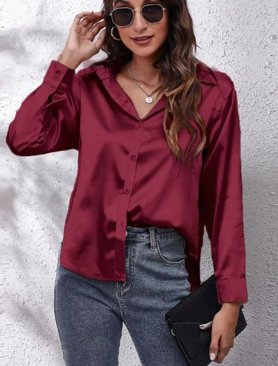 Discount Women's Shirt Blouse Solid Color Business Modern Casual Long Sleeve Shirt Collar Regular Tops Work Formal Wear Buttons Yellow Pink Wine Blue Green Summer Spring Women Blouses & Shirts