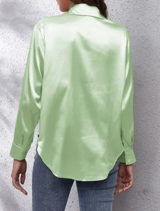 Discount Women's Shirt Blouse Solid Color Business Modern Casual Long Sleeve Shirt Collar Regular Tops Work Formal Wear Buttons Yellow Pink Wine Blue Green Summer Spring Women Blouses & Shirts
