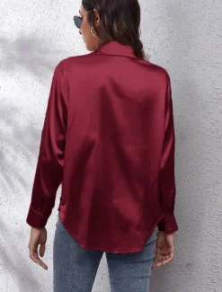 Discount Women's Shirt Blouse Solid Color Business Modern Casual Long Sleeve Shirt Collar Regular Tops Work Formal Wear Buttons Yellow Pink Wine Blue Green Summer Spring Women Blouses & Shirts