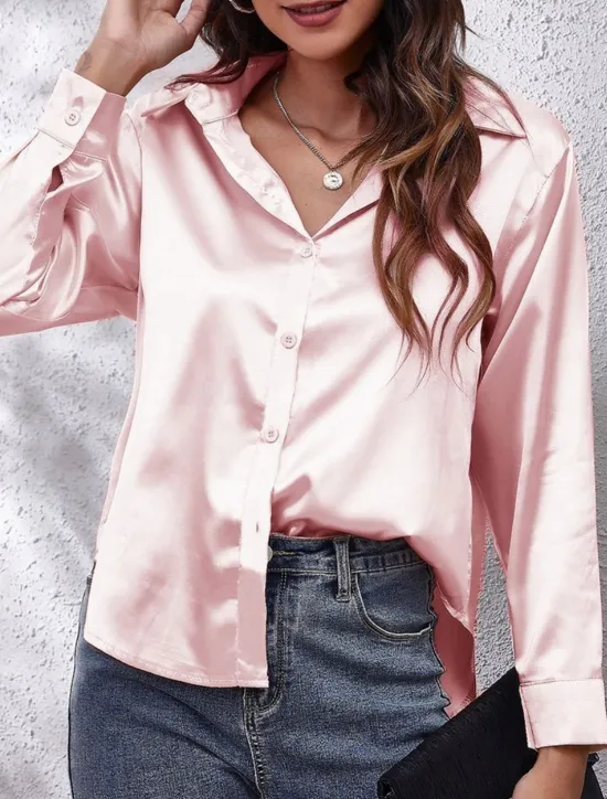 Discount Women's Shirt Blouse Solid Color Business Modern Casual Long Sleeve Shirt Collar Regular Tops Work Formal Wear Buttons Yellow Pink Wine Blue Green Summer Spring Women Blouses & Shirts
