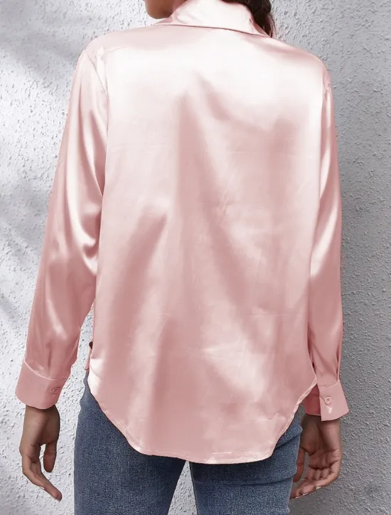 Discount Women's Shirt Blouse Solid Color Business Modern Casual Long Sleeve Shirt Collar Regular Tops Work Formal Wear Buttons Yellow Pink Wine Blue Green Summer Spring Women Blouses & Shirts