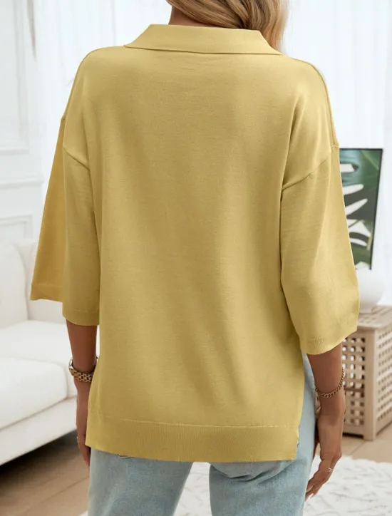Women's Shirt Blouse Solid Color Basic Casual 3/4 Length Sleeve Shirt Collar Regular Tops Daily Yellow Blue Beige Summer Spring Fall Women Blouses & Shirts