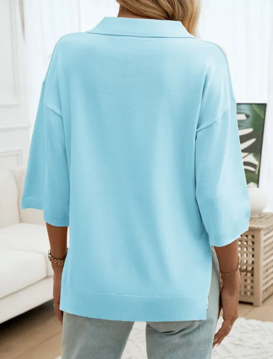 Women's Shirt Blouse Solid Color Basic Casual 3/4 Length Sleeve Shirt Collar Regular Tops Daily Yellow Blue Beige Summer Spring Fall Women Blouses & Shirts