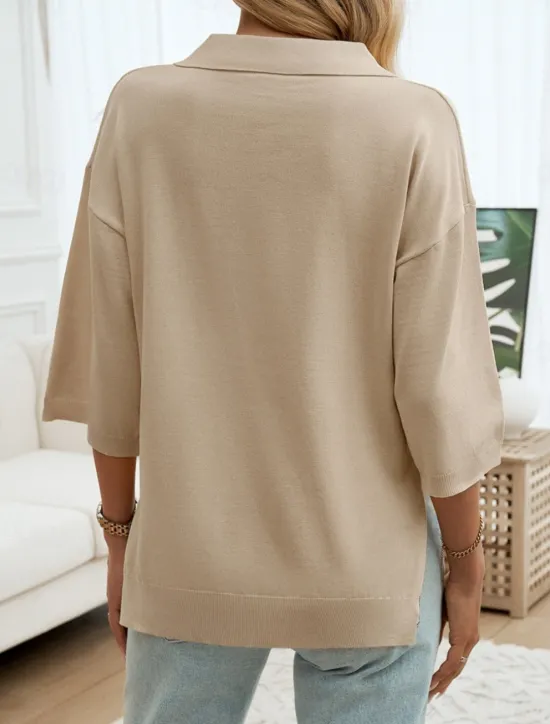 Women's Shirt Blouse Solid Color Basic Casual 3/4 Length Sleeve Shirt Collar Regular Tops Daily Yellow Blue Beige Summer Spring Fall Women Blouses & Shirts