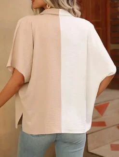 Hot Women's Shirt Blouse Solid Color Stylish Casual Short Sleeve Shirt Collar Regular Tops Daily Buttons Black White Summer Spring Women Blouses & Shirts