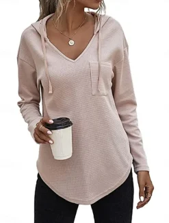 Clearance Women's Shirt Blouse Solid Color Basic Casual Long Sleeve Hooded Regular Tops Daily Black Pink Green Fall Winter Women Hoodies & Sweatshirts