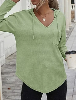Clearance Women's Shirt Blouse Solid Color Basic Casual Long Sleeve Hooded Regular Tops Daily Black Pink Green Fall Winter Women Hoodies & Sweatshirts