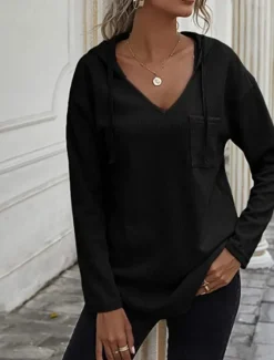 Clearance Women's Shirt Blouse Solid Color Basic Casual Long Sleeve Hooded Regular Tops Daily Black Pink Green Fall Winter Women Hoodies & Sweatshirts