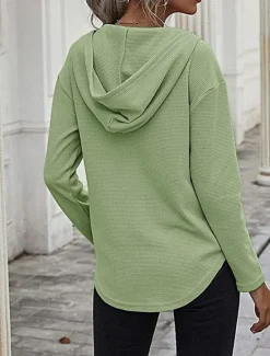 Clearance Women's Shirt Blouse Solid Color Basic Casual Long Sleeve Hooded Regular Tops Daily Black Pink Green Fall Winter Women Hoodies & Sweatshirts
