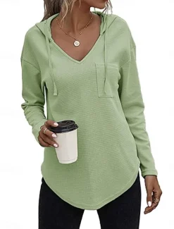 Clearance Women's Shirt Blouse Solid Color Basic Casual Long Sleeve Hooded Regular Tops Daily Black Pink Green Fall Winter Women Hoodies & Sweatshirts