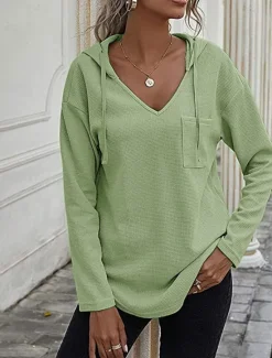 Clearance Women's Shirt Blouse Solid Color Basic Casual Long Sleeve Hooded Regular Tops Daily Black Pink Green Fall Winter Women Hoodies & Sweatshirts