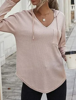 Clearance Women's Shirt Blouse Solid Color Basic Casual Long Sleeve Hooded Regular Tops Daily Black Pink Green Fall Winter Women Hoodies & Sweatshirts