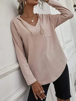 Clearance Women's Shirt Blouse Solid Color Basic Casual Long Sleeve Hooded Regular Tops Daily Black Pink Green Fall Winter Women Hoodies & Sweatshirts